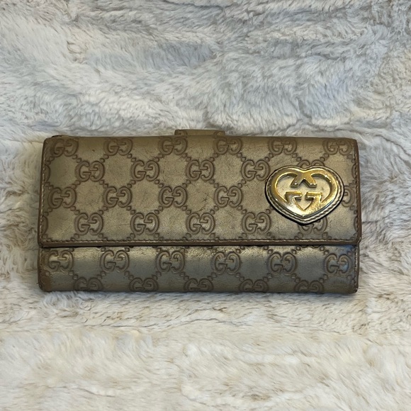 🤎Gucci Long Wallet Embossed Guccissima Monogram Gold Heart GG Logo - Picture 13 of 17